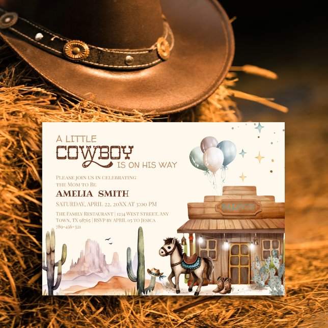 Convites Boho Little Cowboy Western Baby Shower Desert (Criador carregado)