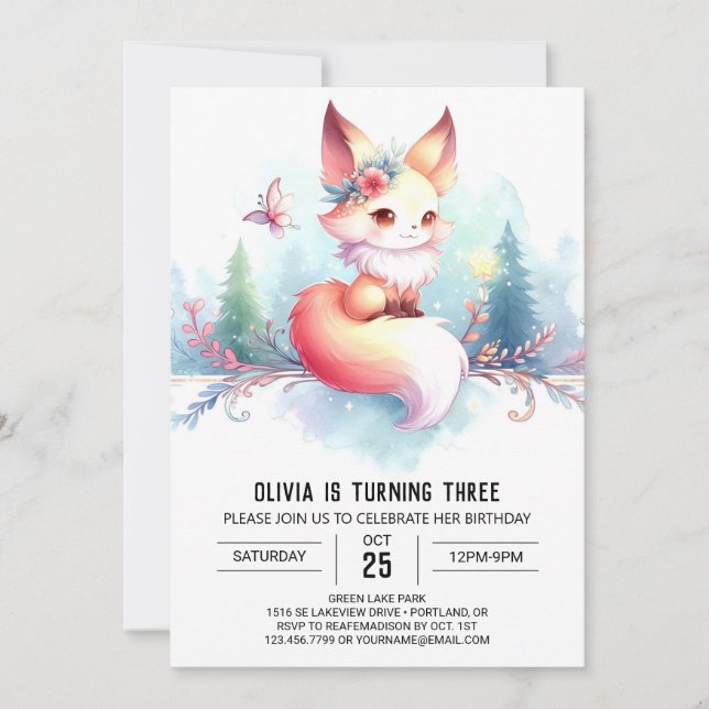 Convites Boho Little Fox Birthday digital (Frente)