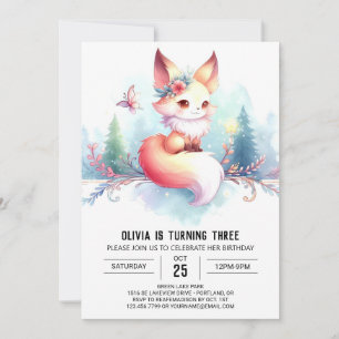 Convites Boho Little Fox Birthday digital