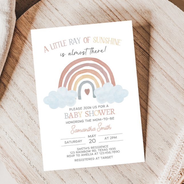 Convites Boho Little Ray of Sunshine Chá de fraldas (Little Ray of Sunshine Boho Baby Shower Invitation)