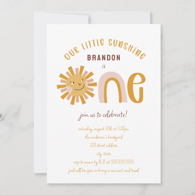 Convites Boho Little Sunshine Primeiro Aniversário (Frente)