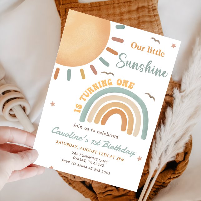 Convites Boho Little Sunshine primeiro aniversario Party (Criador carregado)