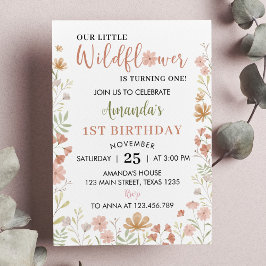 Convites Boho Little Wildflower primeiro aniversario Convit