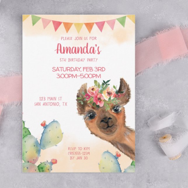 Convites Boho Llama (A boho llama birthday party invitation)