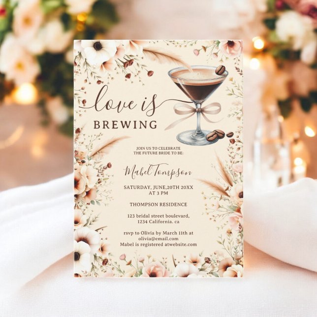 Convites Boho Love Está Fazendo Chá de panela Espresso (Boho Love Is Brewing Espresso Bridal Shower Invitation)
