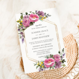 Convites Boho Magenta Casamento Geométrico Amarelo Púrpura,