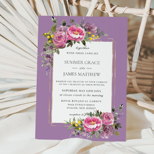 Convites Boho Magenta Lavanda Rosa Púrpura Casamento Verde