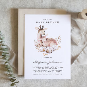 Convites Boho Mamãe e Baby Deer Woodland Baby Brunch