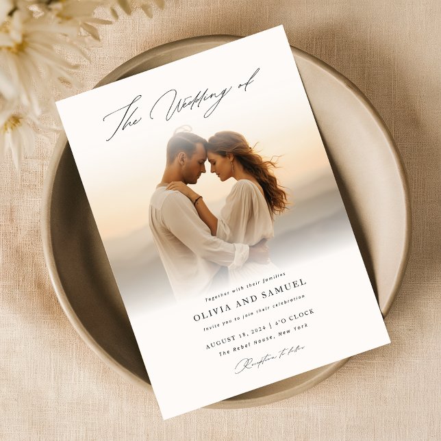 Convites Boho Manuscrito Script Romântico Foto Casamento (Criador carregado)