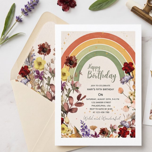 Convites Boho maravilhoso aniversário de flores silvestres  (Criador carregado)