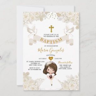 Convites Boho Marfim Branco Floral Menina Batismo Batizado