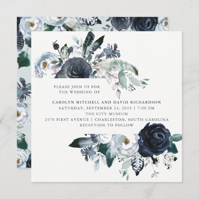 Convites Boho Marinho Peony Floral Wedding (Frente/Verso)