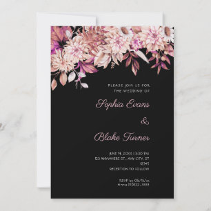 Convites Boho Marrom e Floral Rosa Casamento de Inverno Pre