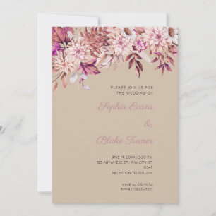 Convites Boho Marrom Rosa Floral Inverno Escuro Baunilha Ca