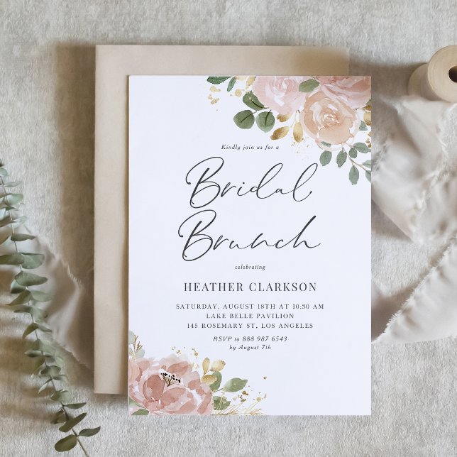 Convites Boho Mauve Peach Flowers Bridal Brunch Código QR (Boho Watercolor Mauve Peach Flowers Bridal Brunch QR Code Invitation)