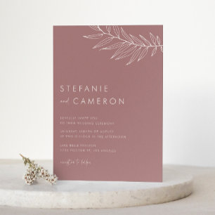Convites Boho Mauve Pink Minimalista Foliage Casamento