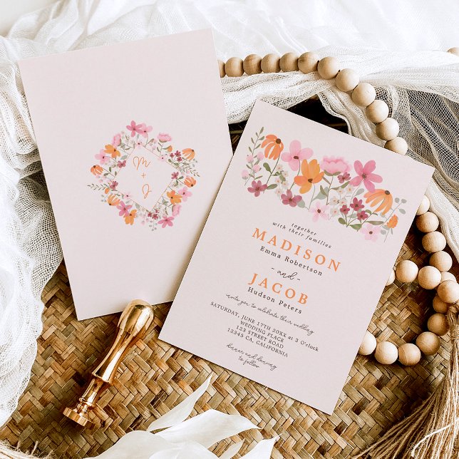 Convites Boho meadow wildflower iniciais casamento (Criador carregado)