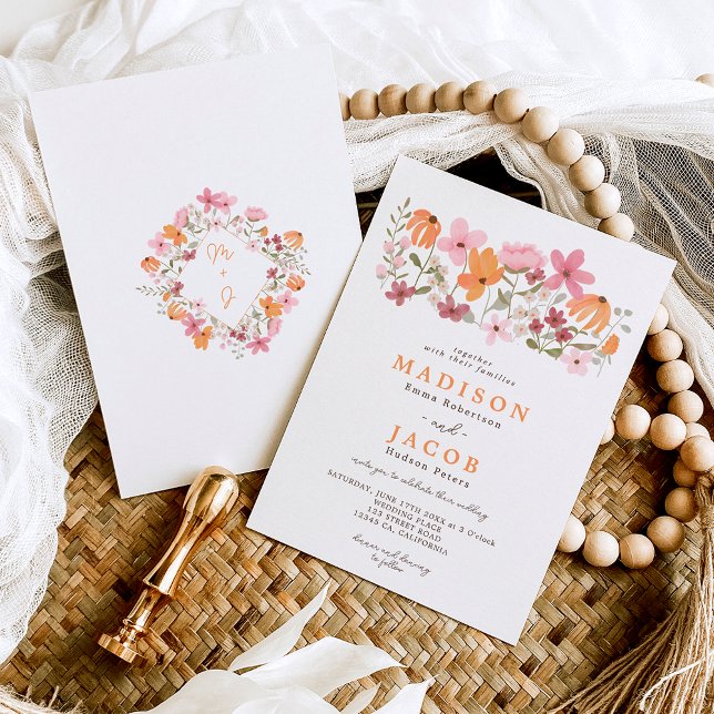 Convites Boho meadow wildflower iniciais casamento (Criador carregado)