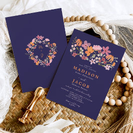 Convites Boho meadow wildflower iniciais casamento
