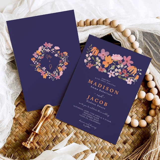 Convites Boho meadow wildflower iniciais casamento (Criador carregado)