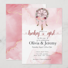 Convites BOHO Menina Rosa Dream Catcher Aguarela