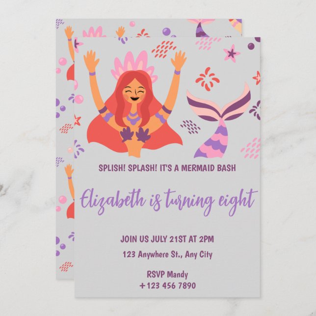 Convites Boho Mermaid Birthday Invitation (Frente/Verso)