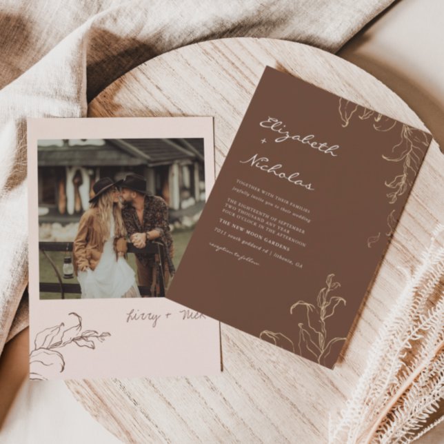 Convites Boho Minimalist Botanicals Terracotta Wedding (Criador carregado)