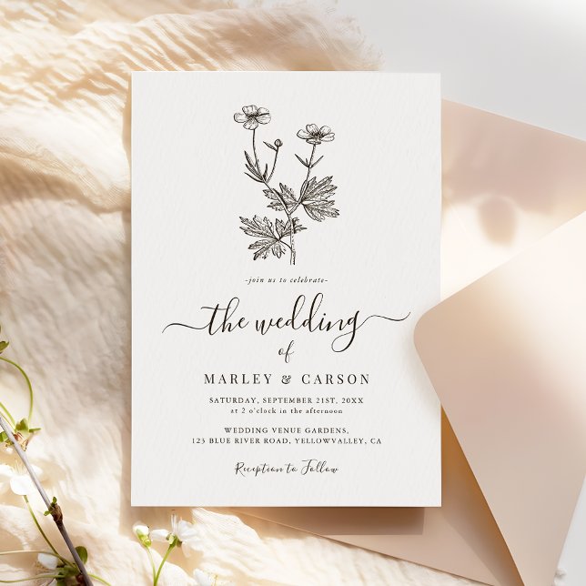 Convites Boho Minimalist Botanicals Wildflower Wedding (Criador carregado)