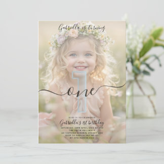 Convites Boho Minimalist One Girl Photo 1st Birthday