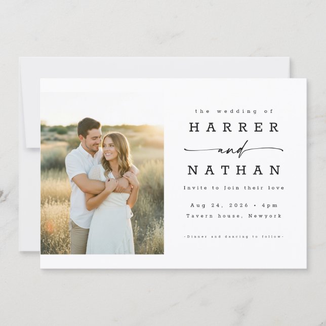 Convites Boho Minimalist QR Code Photo Wedding (Frente)