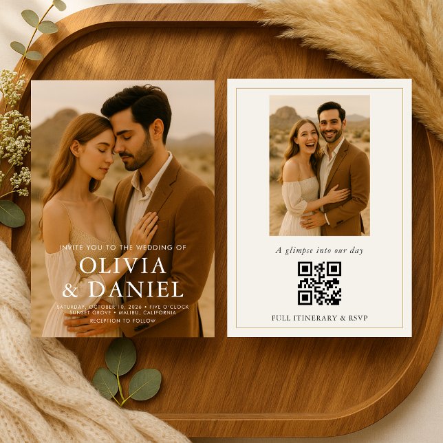 Convites Boho Minimalist Simple Photo Wedding (Criador carregado)