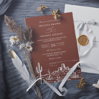 Convites Boho Minimalist Terracotta Western QR Code Wedding