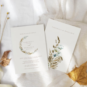 Convites Boho Minimalista Casamento Azul e Seco de Grama