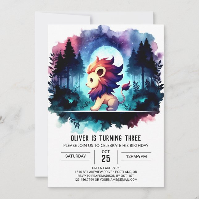 Convites Boho Minimalista Lion Birthday (Frente)