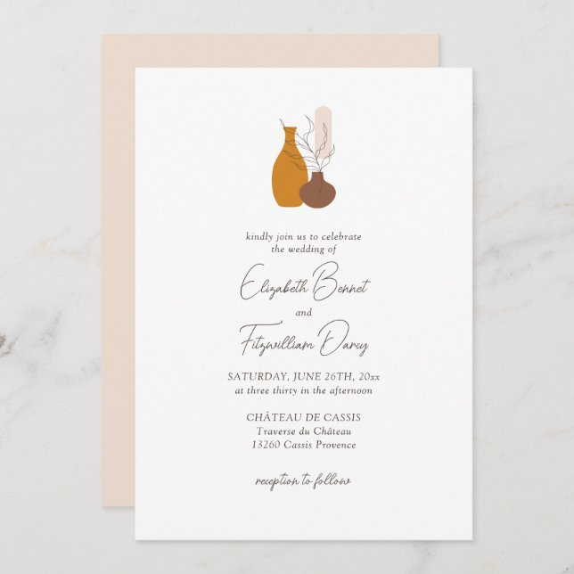 Convites Boho Minimalista Vases Wedding (Frente/Verso)
