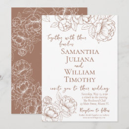 Convites Boho Mocha Mousse Casamento Moderno Elegante Flora