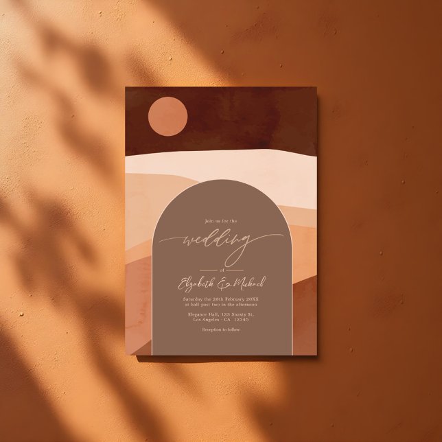 Convites Boho Mocha Mousse Foto de Casamento Moderno Terren (Boho Mocha Mousse Earthy Modern Wedding Photo Invitation)