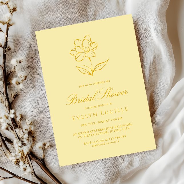Convites Boho Modern Butter Yellow Elegant Bridal Shower (Criador carregado)