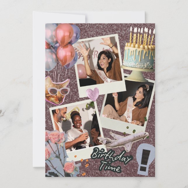 Convites Boho Modern Custom Photo Collage Birthday (Frente)