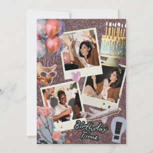 Convites Boho Modern Custom Photo Collage Birthday