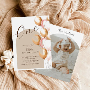 Convites Boho Modern First Birthday Balloons Foto de Aniver