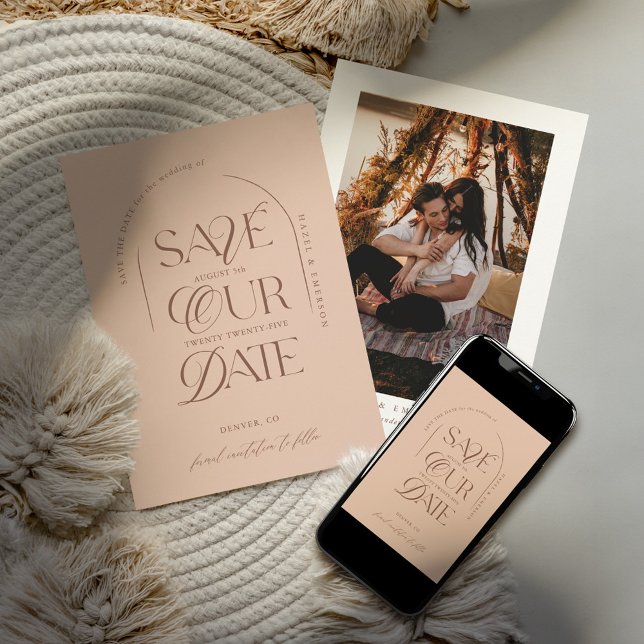 Convites Boho Modern Minimalist Arch Photo Save the Date (B (Criador carregado)