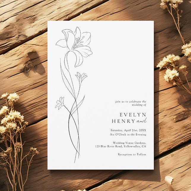 Convites Boho Modern Wildflower Drawing Line Art Wedding (Criador carregado)