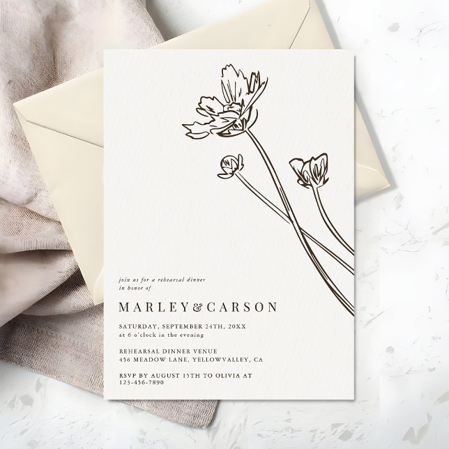 Convites Boho Modern Wildflower Wedding Rehearsal Dinner (Criador carregado)