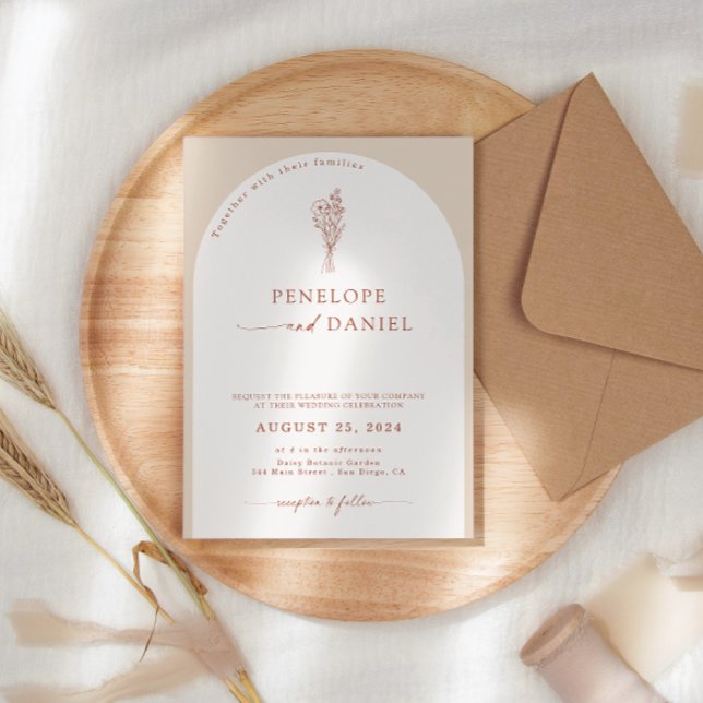 Convites Boho Moderno Beige Terracotta Script Wedch Arch (Criador carregado)