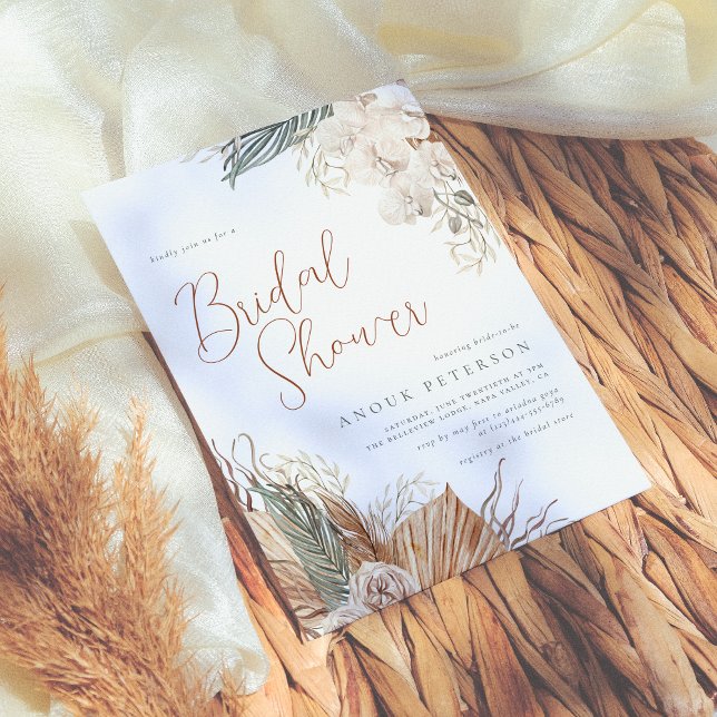 Convites Boho Moderno Chá de Bebê de Grama de Pampas de Ter (Criador carregado)