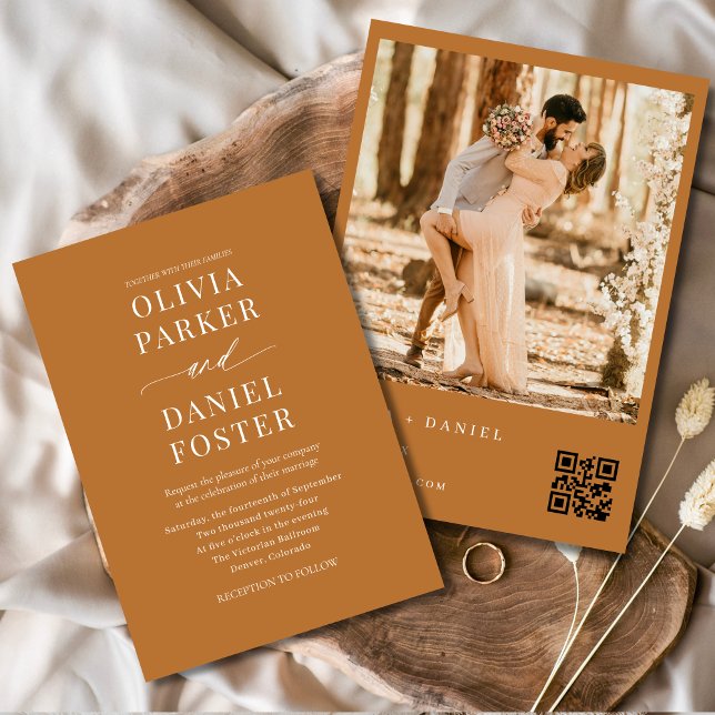 Convites Boho Moderno QR Code Elegante Casamento de Fotos (Criador carregado)