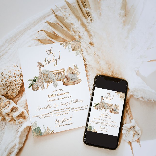 Convites Boho Moderno Sexo Cardíaco Chá de fraldas Neutro (Criador carregado)