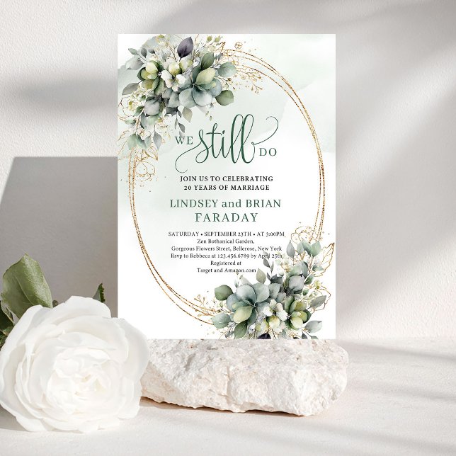 Convites Boho Moderno Verde e Dourado Nós Ainda Fazemos Con (Modern Boho Green and Gold We Still Do Invite)