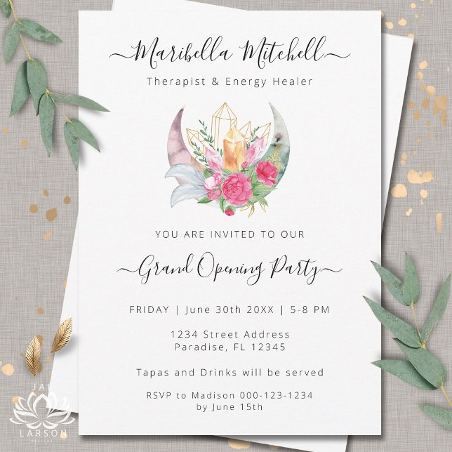 Convites Boho Moon Crystals Penas Flores Evento Comercial (Criador carregado)